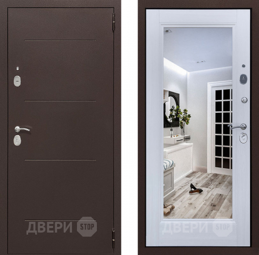 Входная металлическая Дверь Престиж 100 с зеркалом Медь/Лиственница белая в Жуковский