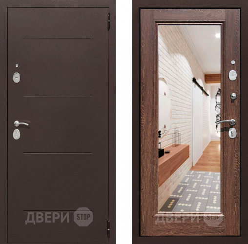 Входная металлическая Дверь Престиж 100 с зеркалом Медь/Дуб филадельфия коньяк в Жуковский