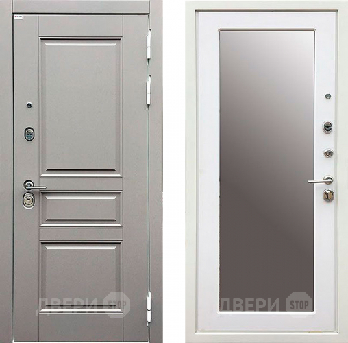 Входная металлическая Дверь Ратибор Лондон 3К с зеркалом Грей софт/Белый софт в Жуковский
