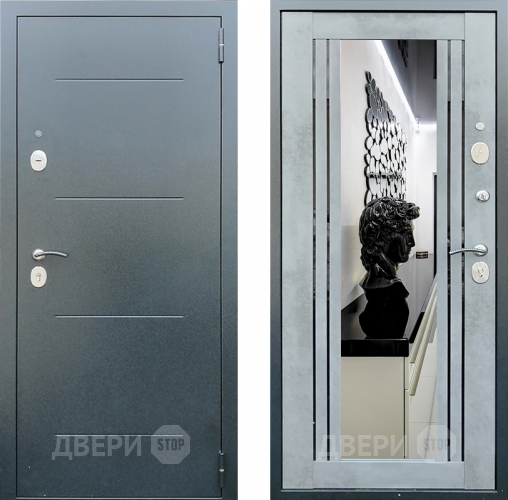 Входная металлическая Дверь Престиж Люкс с зеркалом Бетон в Жуковский