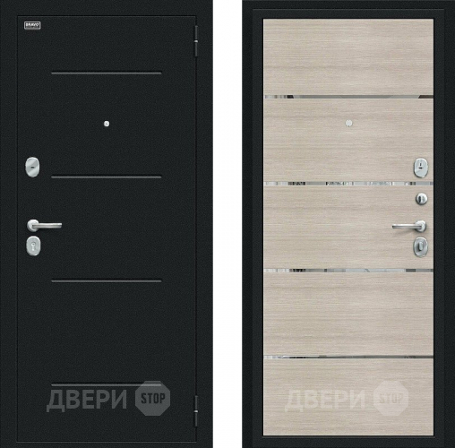 Входная металлическая Дверь Bravo Лайн Букле черное/Cappuccino Veralinga в Жуковский