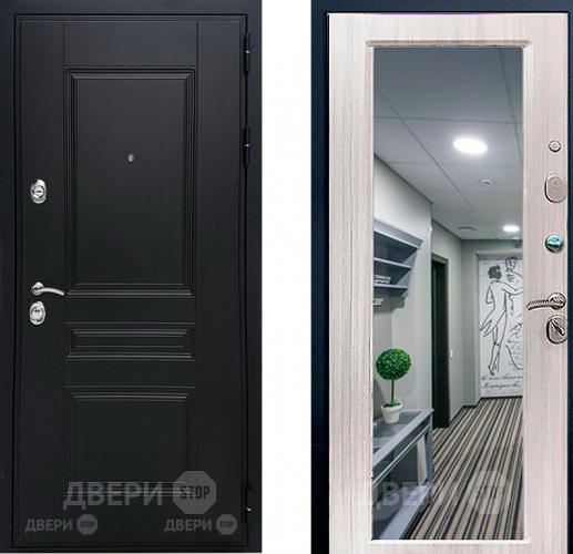 Входная металлическая Дверь Геркон (Gercon) Лондон панель МДФ с зеркалом Сандал белый в Жуковский