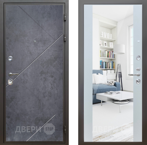 Входная металлическая Дверь Шелтер (SHELTER) Комфорт Бетон урбан индиго 13 с зеркалом Белый матовый в Жуковский