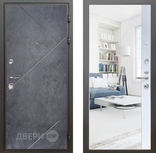 Входная металлическая Дверь Шелтер (SHELTER) Комфорт Бетон урбан индиго 14 с зеркалом Белый матовый в Жуковский