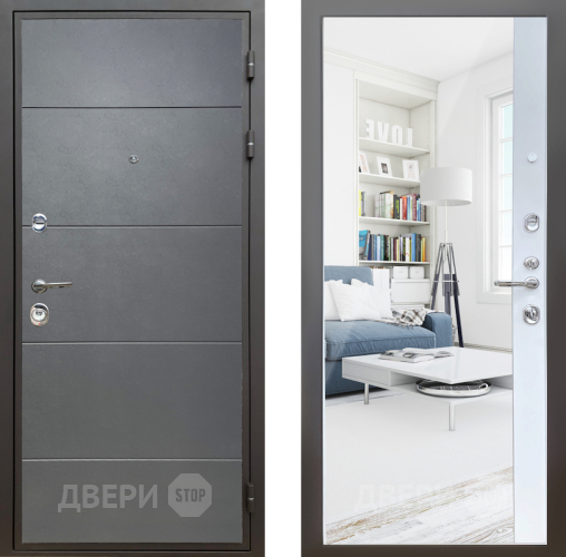 Дверь Шелтер (SHELTER) Комфорт Лофт графит 14 с зеркалом Белый матовый в Жуковский