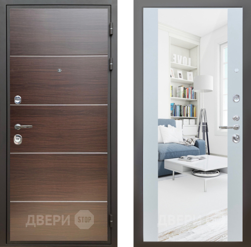 Дверь Шелтер (SHELTER) Комфорт Венге структурный горизонт 13 с зеркалом Белый матовый в Жуковский