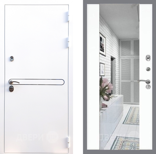 Входная металлическая Дверь Стоп Лайн Вайт Зеркало СБ-16 Силк Сноу в Жуковский