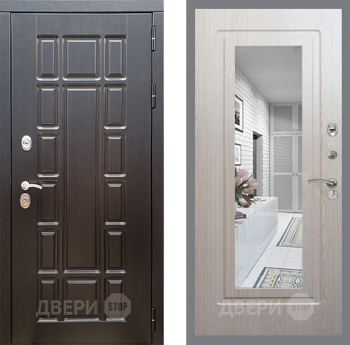 Входная металлическая Дверь Стоп НЬЮ ЙОРК Зеркало ФЛ-120 Беленый дуб в Жуковский