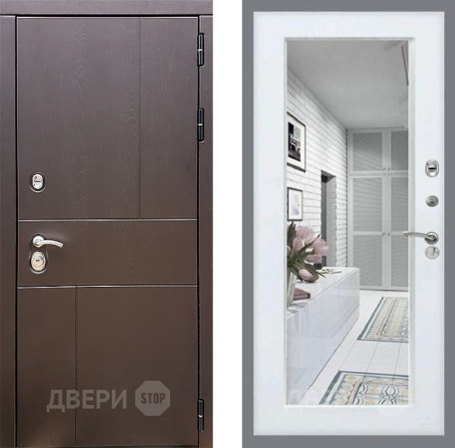 Входная металлическая Дверь Стоп УРБАН Зеркало Белый ясень в Жуковский