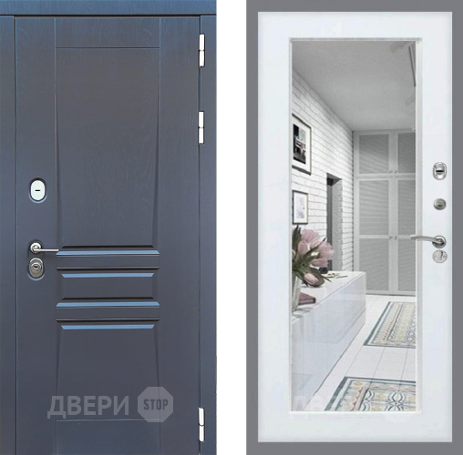 Входная металлическая Дверь Стоп ПЛАТИНУМ Зеркало Белый ясень в Жуковский
