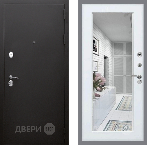 Входная металлическая Дверь Стоп КЛАССИК Шагрень Зеркало Белый ясень в Жуковский