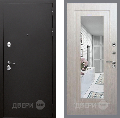 Входная металлическая Дверь Стоп КЛАССИК Шагрень Зеркало ФЛ-120 Беленый дуб в Жуковский