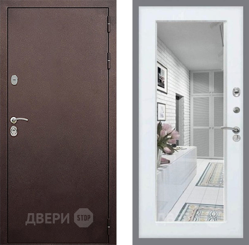 Входная металлическая Дверь Стоп КЛАССИК Медь Зеркало Белый ясень в Жуковский