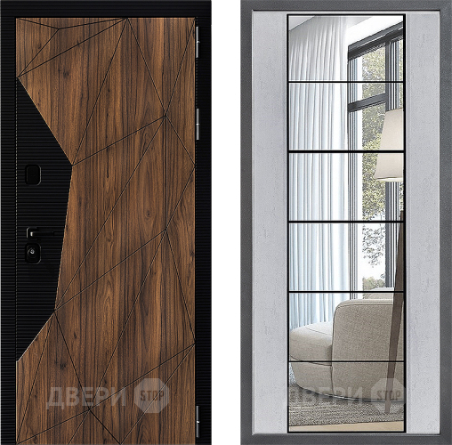 Входная металлическая Дверь Дверной континент ДК-11 ФЛЗ-2 Зеркало Бетон светлый в Жуковский