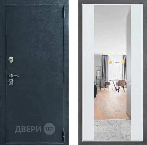 Входная металлическая Дверь Дверной континент ДК-70 Дизайн ФЛЗ-1 Зеркало Белое дерево в Жуковский