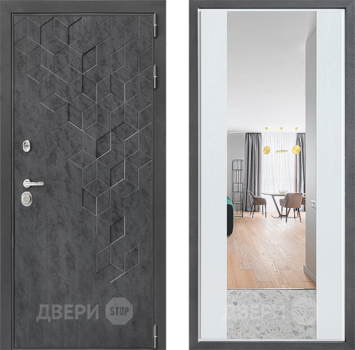 Входная металлическая Дверь Дверной континент ДК-3/713 ФЛЗ-1 Зеркало Белое дерево в Жуковский