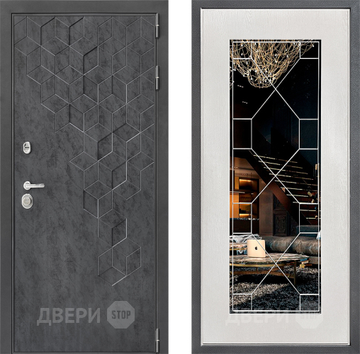 Входная металлическая Дверь Дверной континент ДК-3/713 ФЛ-Тиффани Зеркало Белое дерево в Жуковский