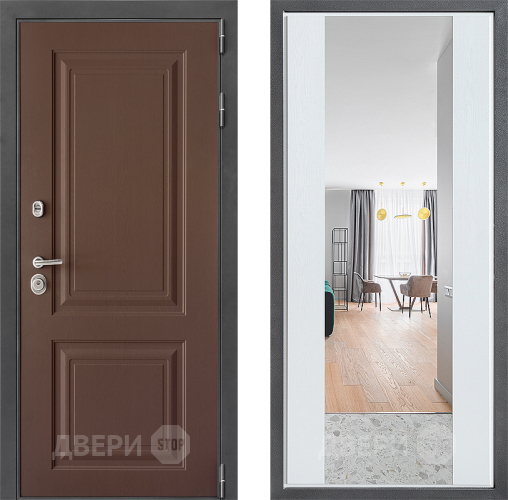 Входная металлическая Дверь Дверной континент ДК-3/729 ФЛЗ-1 Зеркало Белое дерево в Жуковский