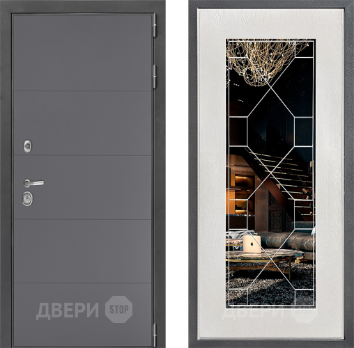 Входная металлическая Дверь Дверной континент ДК-3/649 ФЛ-Тиффани Зеркало Белое дерево в Жуковский