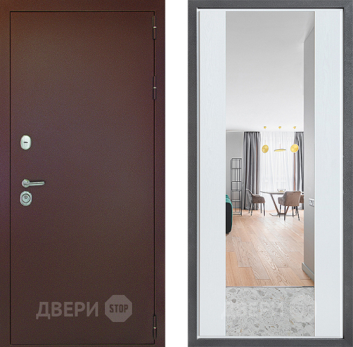 Входная металлическая Дверь Дверной континент Рубикон Медь Дизайн ФЛЗ-1 Зеркало Белое дерево в Жуковский