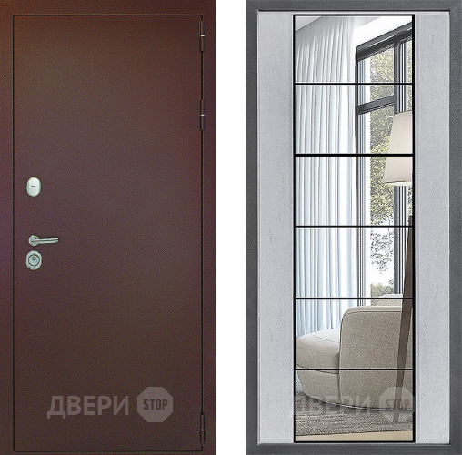 Входная металлическая Дверь Дверной континент Рубикон Медь Дизайн ФЛЗ-2 Зеркало Бетон светлый в Жуковский