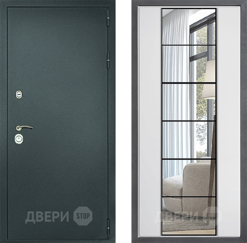 Входная металлическая Дверь Дверной континент Рубикон Серебро Дизайн ФЛЗ-2 Зеркало Белый софт в Жуковский