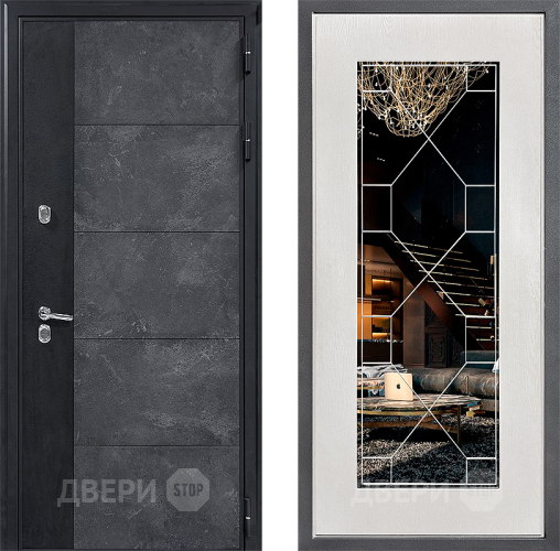 Дверь Дверной континент ДК-15 Бетон ТЕРМО ФЛ-Тиффани Зеркало Белое дерево в Жуковский