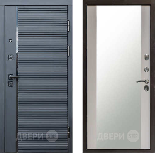 Входная металлическая Дверь Престиж Черная Линия Зеркало Лиственница белая в Жуковский