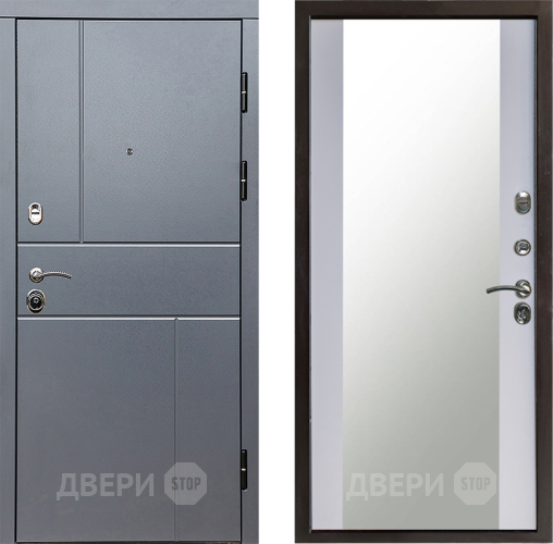 Входная металлическая Дверь Престиж Горизонт Грэй Зеркало Белый софт в Жуковский