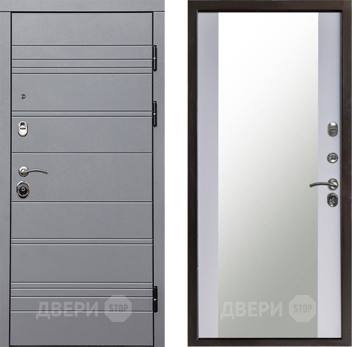 Входная металлическая Дверь Престиж Линия Грэй Зеркало Белый софт в Жуковский