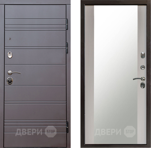 Входная металлическая Дверь Престиж Линия Браун Зеркало Лиственница белая в Жуковский