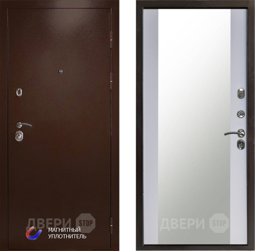 Входная металлическая Дверь Престиж Медь Зеркало Белый софт в Жуковский