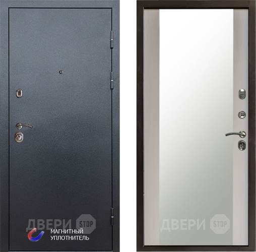 Входная металлическая Дверь Престиж Графит Зеркало Лиственница белая в Жуковский