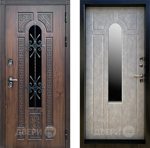 Входная металлическая Дверь Престиж TERMO с терморазрывом Лацио Дуб с окном и ковкой Бетон светлый в Жуковский