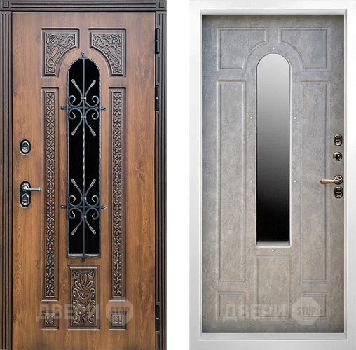 Дверь Престиж TERMO с терморазрывом Лацио Орех White с окном и ковкой Бетон светлый в Жуковский