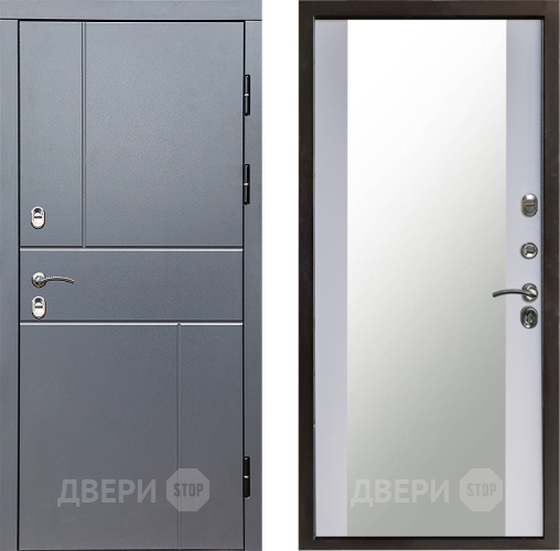 Входная металлическая Дверь Престиж TERMO с терморазрывом Горизонт Грэй Зеркало Белый софт в Жуковский