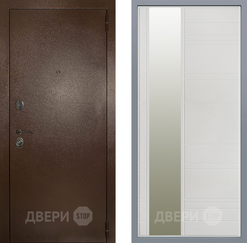 Дверь Заводские двери Эталон 3к антик медь Зеркало Лира Белый софт в Жуковский