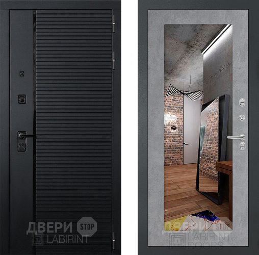 Входная металлическая Дверь Лабиринт (LABIRINT) Piano Зеркало 18 Бетон светлый в Жуковский