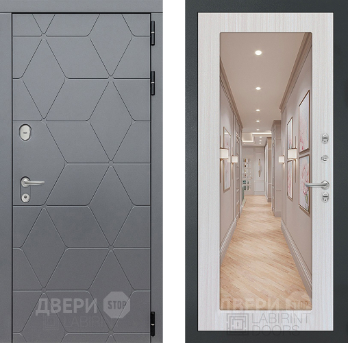 Входная металлическая Дверь Лабиринт (LABIRINT) Cosmo Зеркало 18 Сандал белый в Жуковский