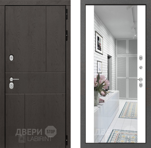 Входная металлическая Дверь Лабиринт (LABIRINT) Urban Зеркало Максимум Белый софт в Жуковский