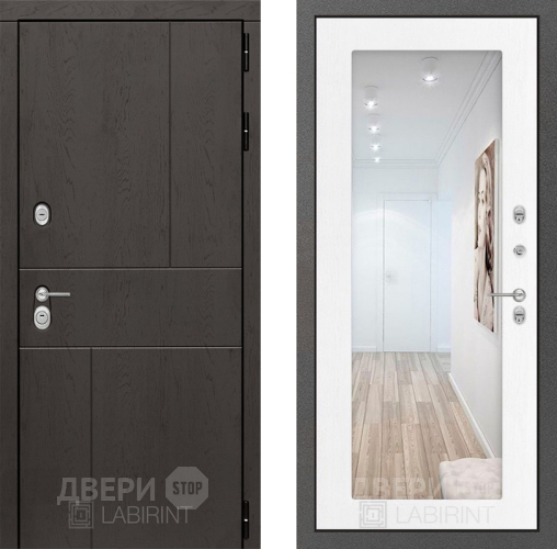 Входная металлическая Дверь Лабиринт (LABIRINT) Urban Зеркало 18 Белое дерево в Жуковский