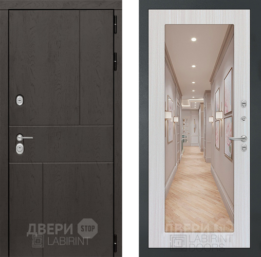 Входная металлическая Дверь Лабиринт (LABIRINT) Urban Зеркало 18 Сандал белый в Жуковский