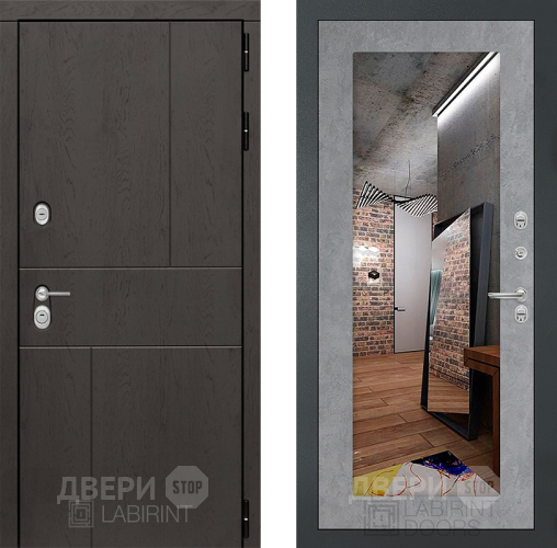 Входная металлическая Дверь Лабиринт (LABIRINT) Urban Зеркало 18 Бетон светлый в Жуковский