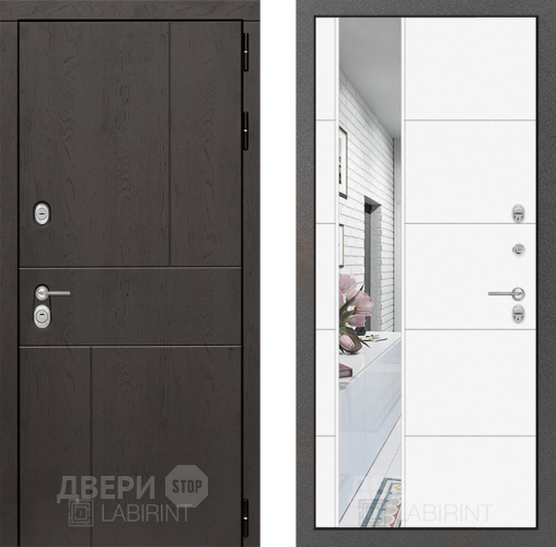 Входная металлическая Дверь Лабиринт (LABIRINT) Urban Зеркало 19 Белый софт в Жуковский