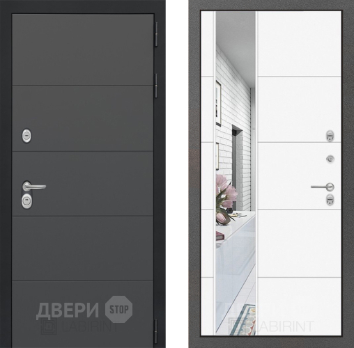 Дверь Лабиринт (LABIRINT) Art Зеркало 19 Белый софт в Жуковский