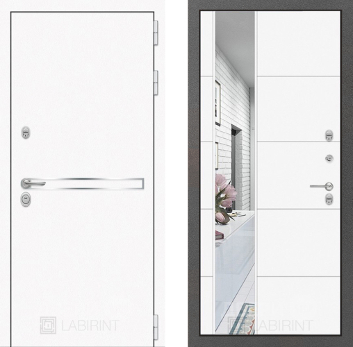 Дверь Лабиринт (LABIRINT) Лайн White Зеркало 19 Белый софт в Жуковский