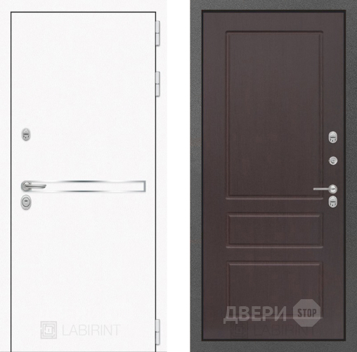 Входная металлическая Дверь Лабиринт (LABIRINT) Лайн White 03 Орех премиум в Жуковский