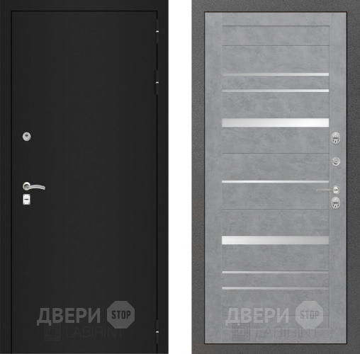 Входная металлическая Дверь Лабиринт (LABIRINT) Classic шагрень черная 20 Бетон светлый в Жуковский