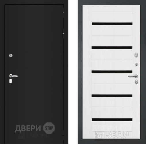 Входная металлическая Дверь Лабиринт (LABIRINT) Classic шагрень черная 01 Белое дерево в Жуковский