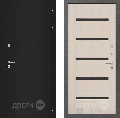 Входная металлическая Дверь Лабиринт (LABIRINT) Classic шагрень черная 01 Беленый дуб в Жуковский